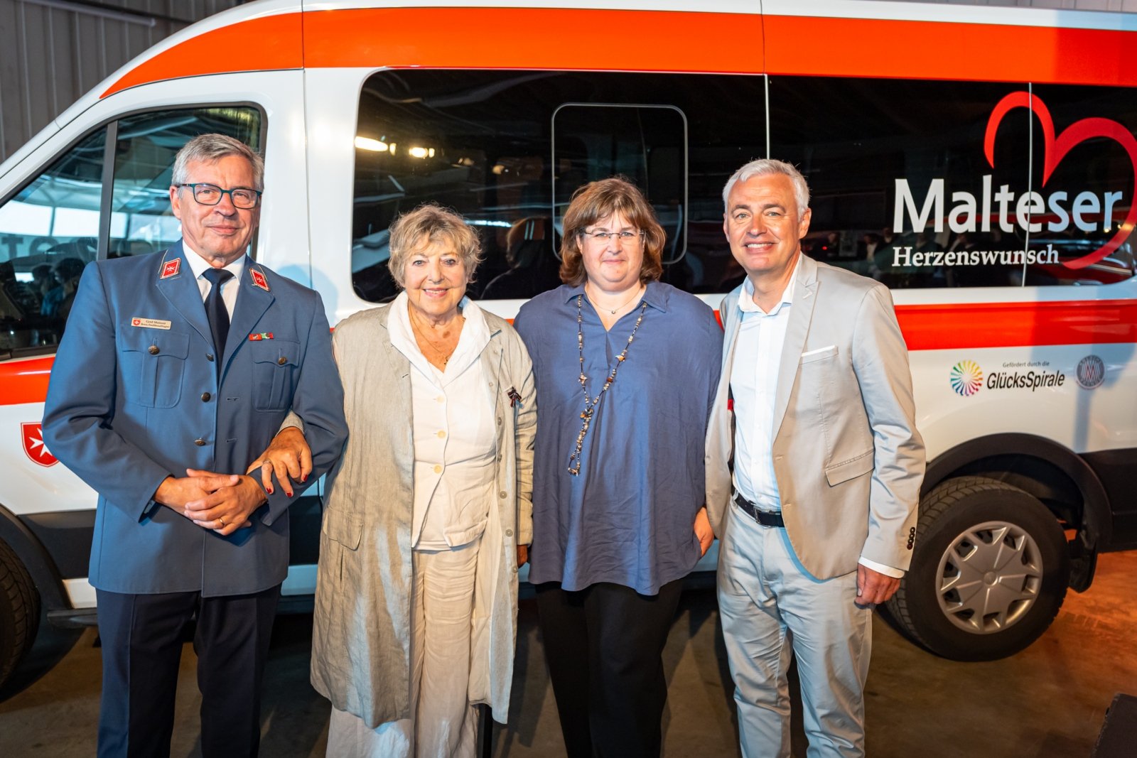 Von links nach rechts: Gerd Mainzer (Stadtbeauftragtrer der Malteser Bonn und ehm. Trägervertreter der KiTa St. Margareta, Marie-Luise Marjan (Schirmherrin und Schauspielerin), Sabine Klein (Einrichtungsleiterin), Andreas von Thien (Schirmherr, Jornalist und Moderator) (c) © Copyright: Michael Ulbricht / Malteser DGS Köln